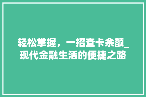 轻松掌握，一招查卡余额_现代金融生活的便捷之路