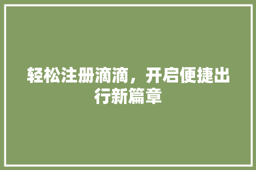 轻松注册滴滴，开启便捷出行新篇章