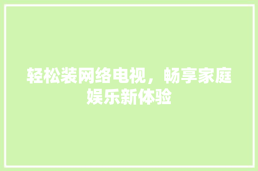 轻松装网络电视，畅享家庭娱乐新体验