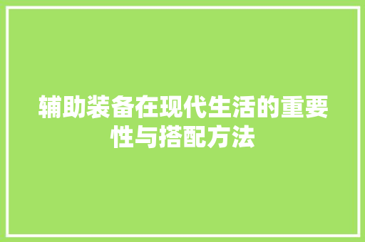 辅助装备在现代生活的重要性与搭配方法