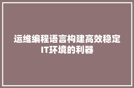 运维编程语言构建高效稳定IT环境的利器