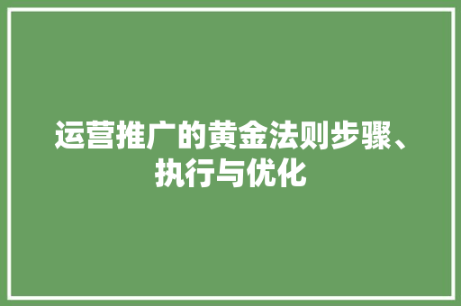 运营推广的黄金法则步骤、执行与优化