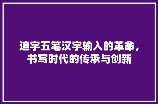 追字五笔汉字输入的革命，书写时代的传承与创新