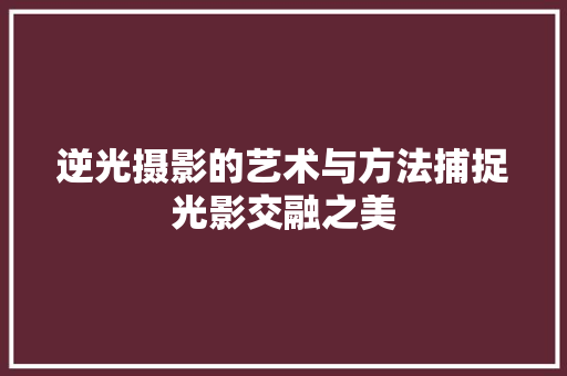 逆光摄影的艺术与方法捕捉光影交融之美