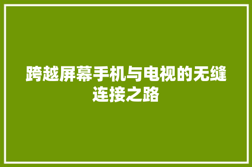 跨越屏幕手机与电视的无缝连接之路