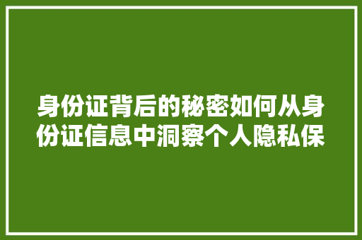 身份证背后的秘密如何从身份证信息中洞察个人隐私保护