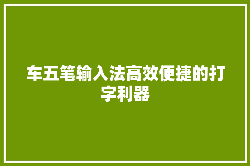 车五笔输入法高效便捷的打字利器