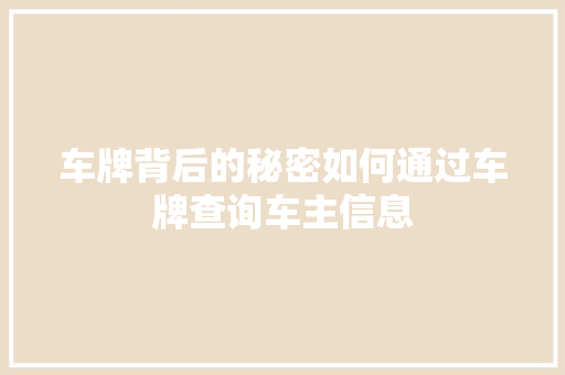 车牌背后的秘密如何通过车牌查询车主信息