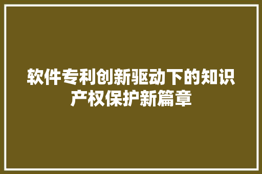 软件专利创新驱动下的知识产权保护新篇章