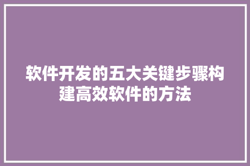 软件开发的五大关键步骤构建高效软件的方法