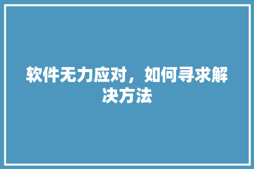 软件无力应对，如何寻求解决方法