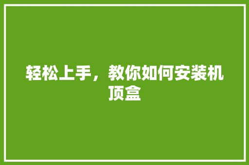 轻松上手，教你如何安装机顶盒