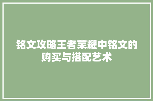 铭文攻略王者荣耀中铭文的购买与搭配艺术