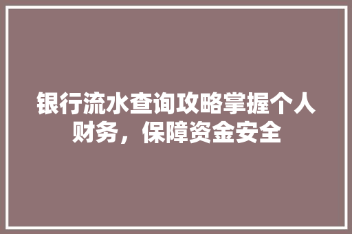 银行流水查询攻略掌握个人财务，保障资金安全