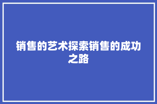 销售的艺术探索销售的成功之路