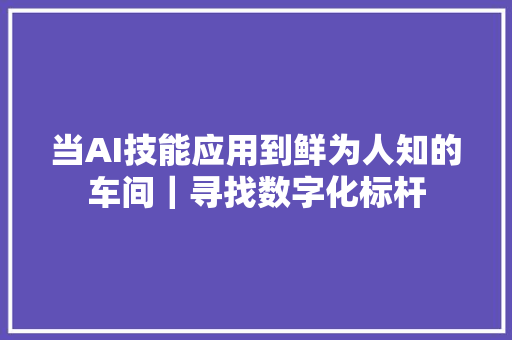 当AI技能应用到鲜为人知的车间｜寻找数字化标杆