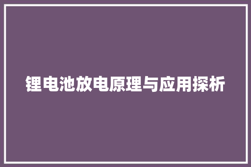 锂电池放电原理与应用探析