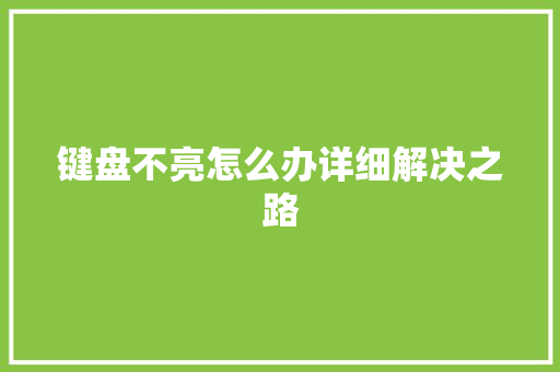 键盘不亮怎么办详细解决之路