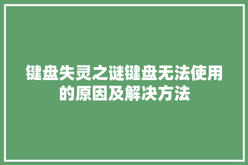 键盘失灵之谜键盘无法使用的原因及解决方法