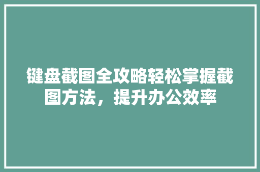 键盘截图全攻略轻松掌握截图方法，提升办公效率