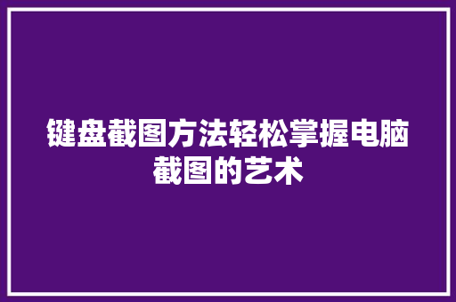 键盘截图方法轻松掌握电脑截图的艺术