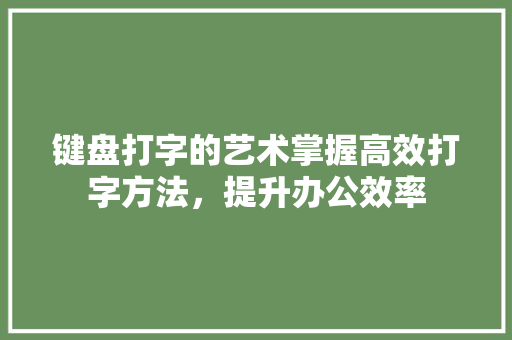 键盘打字的艺术掌握高效打字方法，提升办公效率