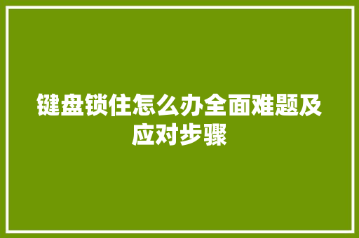 键盘锁住怎么办全面难题及应对步骤