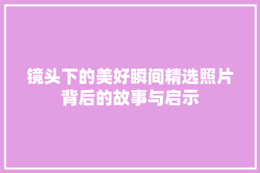 镜头下的美好瞬间精选照片背后的故事与启示