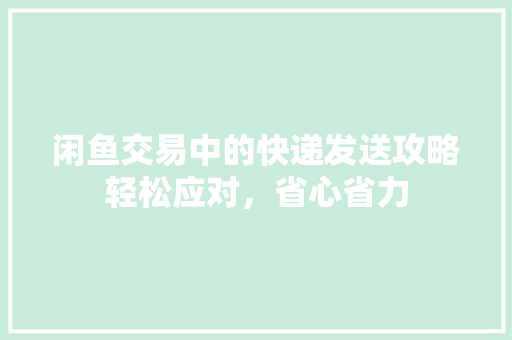 闲鱼交易中的快递发送攻略轻松应对，省心省力