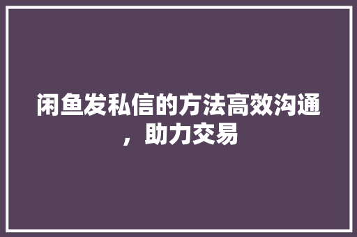 闲鱼发私信的方法高效沟通，助力交易