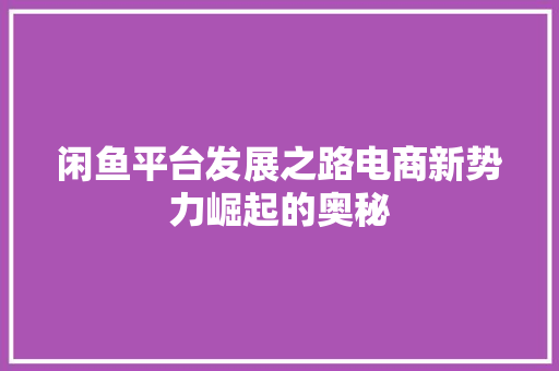 闲鱼平台发展之路电商新势力崛起的奥秘