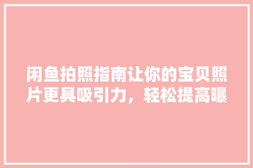 闲鱼拍照指南让你的宝贝照片更具吸引力，轻松提高曝光率