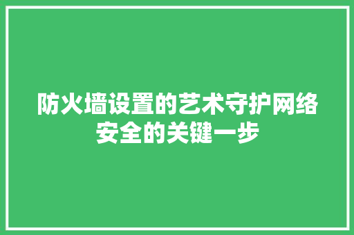 防火墙设置的艺术守护网络安全的关键一步