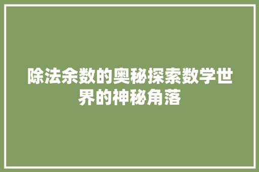 除法余数的奥秘探索数学世界的神秘角落