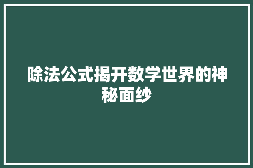 除法公式揭开数学世界的神秘面纱