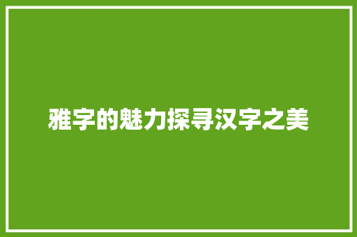 雅字的魅力探寻汉字之美