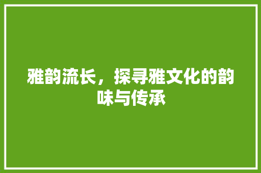 雅韵流长，探寻雅文化的韵味与传承