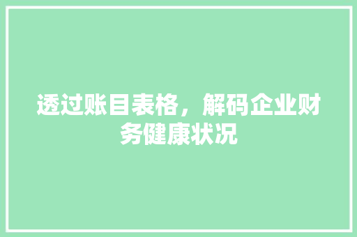 透过账目表格，解码企业财务健康状况