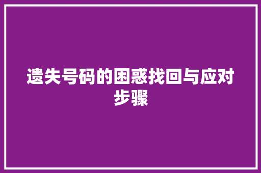 遗失号码的困惑找回与应对步骤