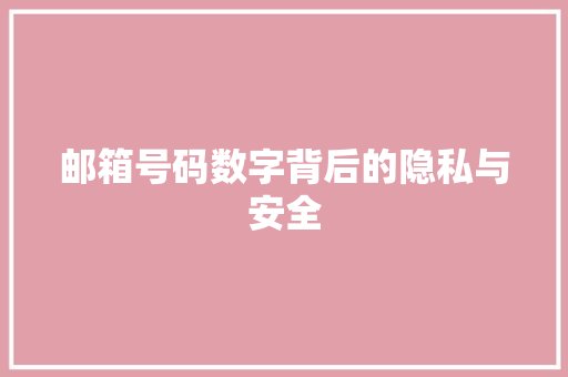 邮箱号码数字背后的隐私与安全