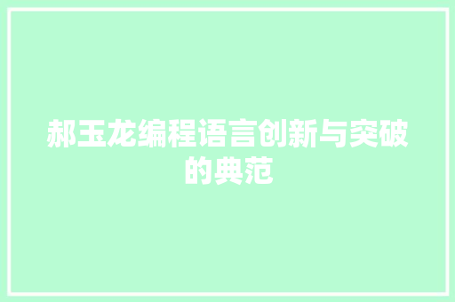 郝玉龙编程语言创新与突破的典范