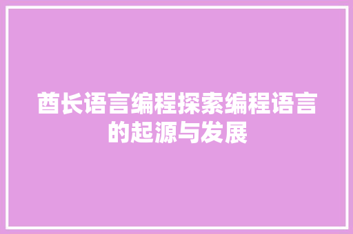 酋长语言编程探索编程语言的起源与发展