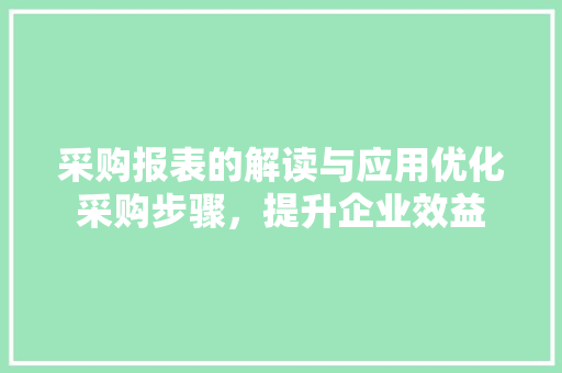 采购报表的解读与应用优化采购步骤，提升企业效益