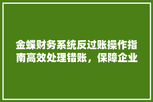 金蝶财务系统反过账操作指南高效处理错账，保障企业资金安全