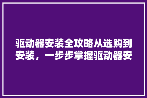 驱动器安装全攻略从选购到安装，一步步掌握驱动器安装方法