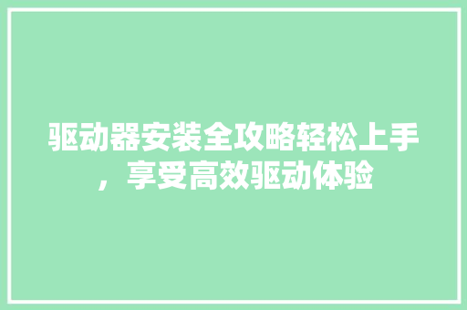 驱动器安装全攻略轻松上手，享受高效驱动体验