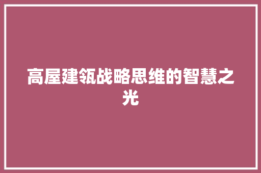 高屋建瓴战略思维的智慧之光