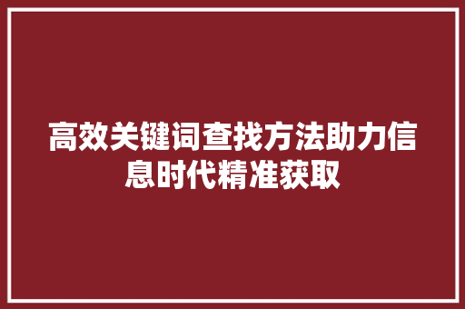 高效关键词查找方法助力信息时代精准获取