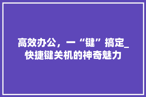 高效办公，一“键”搞定_快捷键关机的神奇魅力