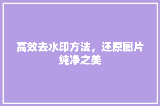 高效去水印方法，还原图片纯净之美